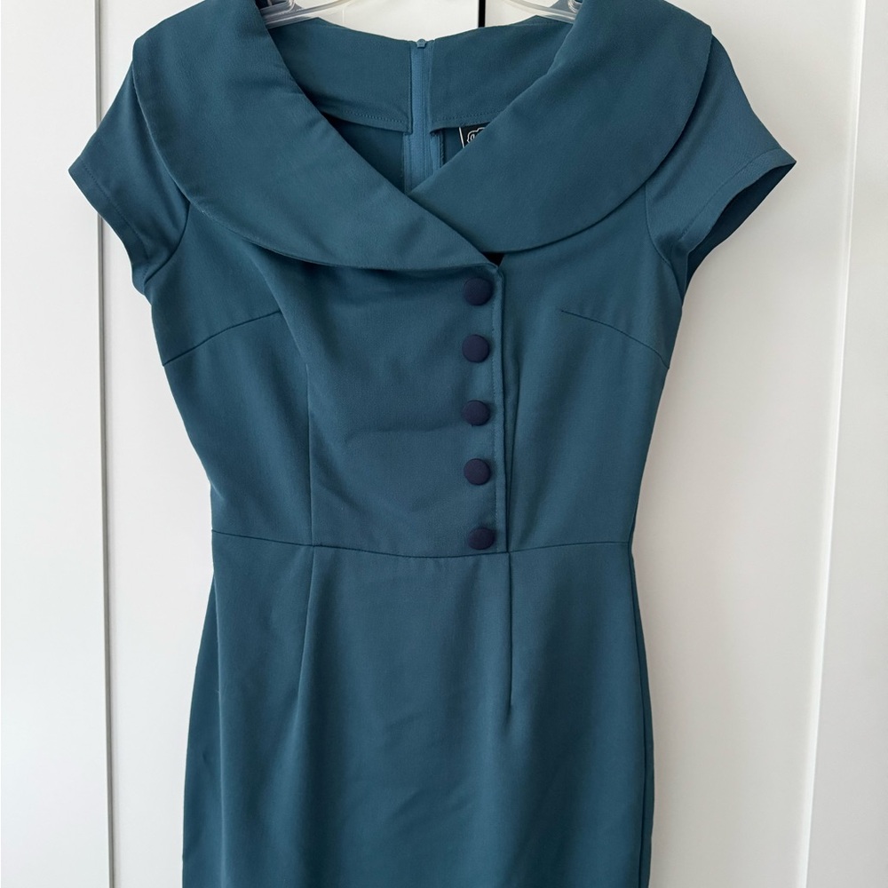 Voodoo Vixen Rachel Housewife Wiggle Dress in Teal Size XS